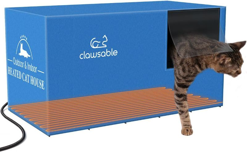 Photo 1 of Large Size Heated Cat House for Outdoor Cats in Winter, Elevated & Weatherproof, Cat Shelter with Cat Heating Pad Bed, Outdoor Warm House for Feral Barn Cat (Medium Cube, Nylon)