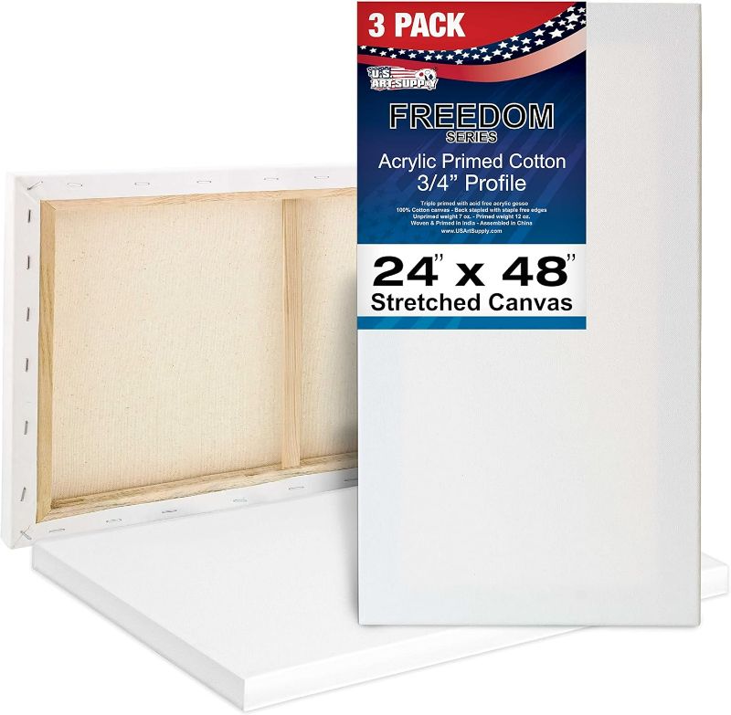 Photo 1 of U.S. Art Supply 24 x 48 inch Stretched Canvas 12-Ounce Primed 6-Pack - Professional White Blank 3/4" Profile Heavy-Weight Gesso Acid Free Bulk Pack - Painting, Acrylic Pouring, Oil Paint
