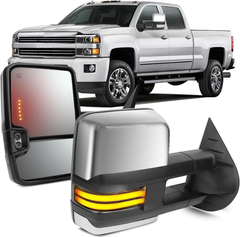 Photo 1 of OCPTY Rearview Mirrors Power Heated Towing Mirrors for Chevy Silverado Pickup New Body Style Models 2007 for Chevy 2008-2014 for GMC 2007-2014 with chroming housing Lights Running Lights
