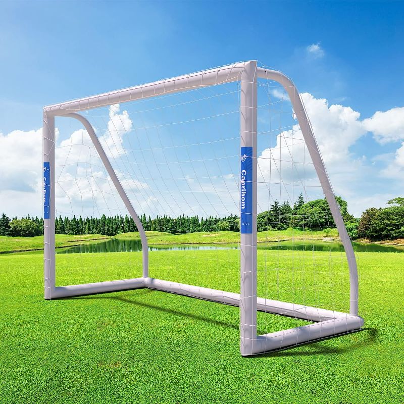Photo 1 of Soccer Goal 10FTx6.5FT/8FTx 5FT/ 6FTx4FT | Soccer Net Post Soccer Goal for Backyard with Weatherproof UPVC Frame,Ground Stakes | Portable PVC Goal for Kids and Adults