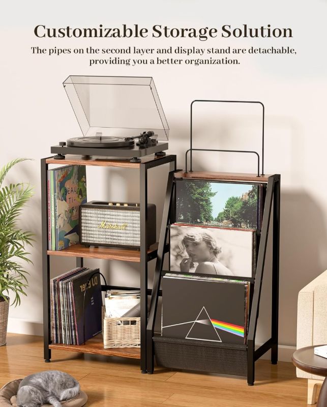 Photo 2 of Record Player Stand | 3-Tier Record Player Table With Detachable Vinyl Record Storage Now Playing Stand | Large Capacity Turntable Stand for Living Room Bedroom