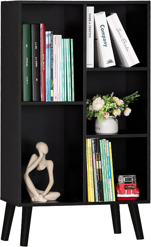 Photo 1 of YAHARBO Small Black Narrow Bookshelf,3 Tier Modern Bookcase with Legs,Bookshelves Wood Storage Shelf,Rustic Book Shelves Cube Organizer,Display Bookcase
