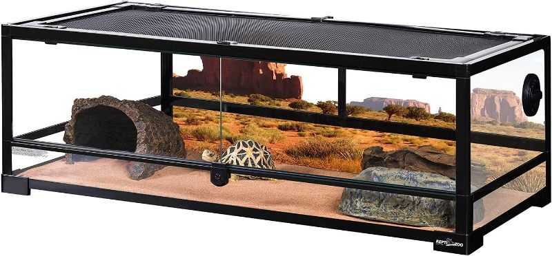 Photo 1 of REPTI ZOO Full Glass 35 Gallon Reptile Tank, Front Opening Wide & Low Reptile Terrarium 36" x 18"x 12" for Lizard Gecko Tortoise Snake, Top Screen Ventilation & Anti Escape Lid
