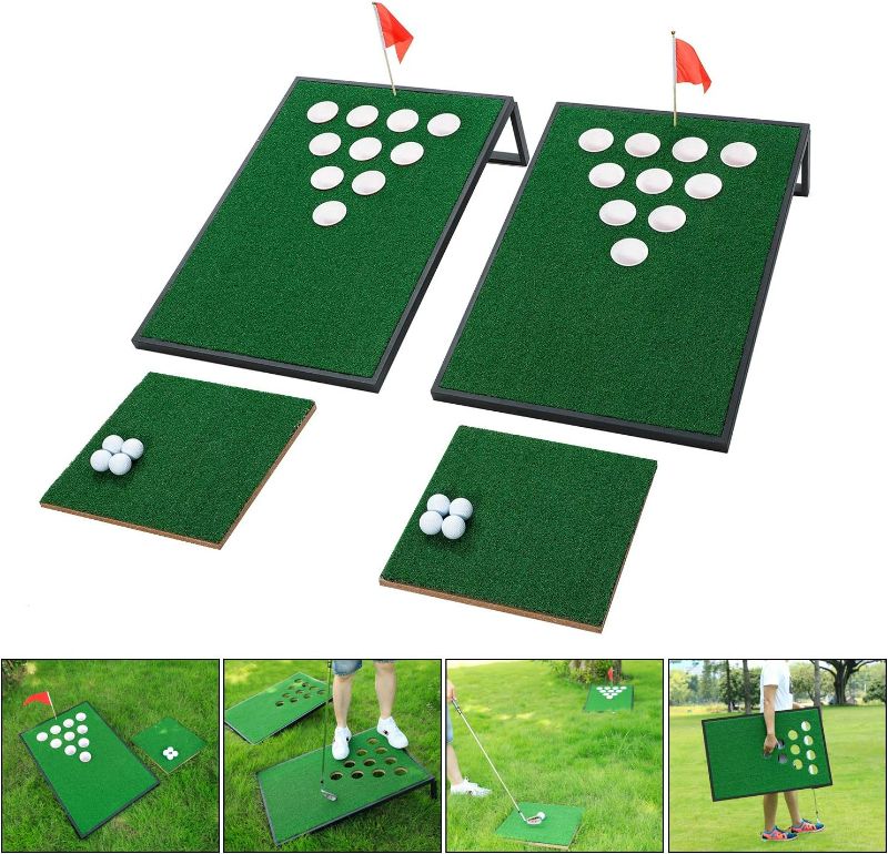 Photo 1 of Golf Cornhole Game Set Combined Pong Game, Chipping Yard Game Boards with Chipping Mats & Golf Balls for Tailgate, Ideal Gift for Family, Golfer and Friends
