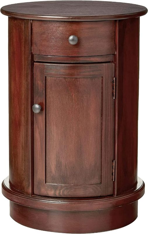 Photo 1 of Decor Therapy Keaton Traditional Round Side Storage End Table, 26" x 17.75", Vintage Cherry
