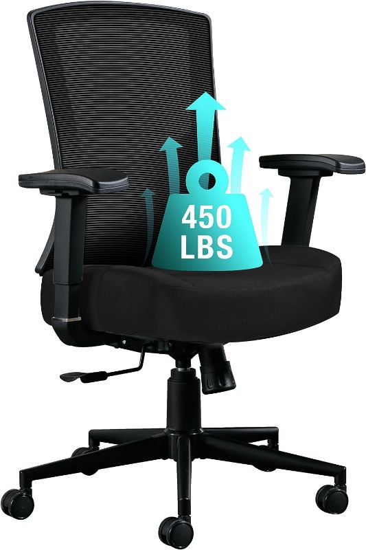 Photo 1 of Blue Whale Big and Tall Office Chair 450lbs, Ergonomic High Back Computer Desk Chair for Heavy People with 2D Adjustable Waist Support and Heavy Duty Metal Base Mesh Chair
