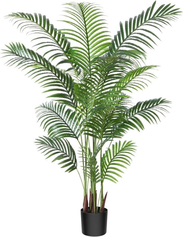 Photo 1 of Artificial Palm Tree 5.2 Feet Fake Areca Palm Trees with Pot & 17 Trunks,Fake Plant Tropical Decor,Artificial Trees for Indoors Outdoors Home Office Modern Decor Housewarming Gift (1 Pack)
