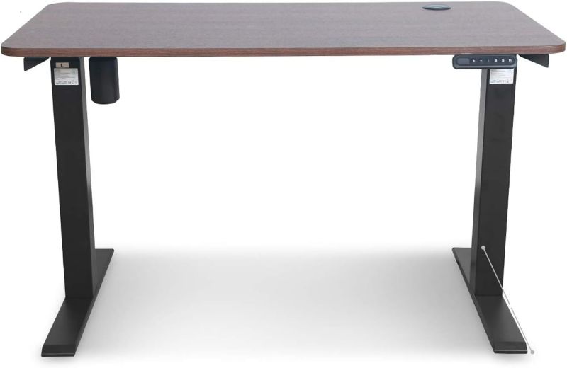 Photo 1 of I-Shaped Electric Lift Table 47 Inches Height Adjustable Desk Home Office Desk Single Motor (Black + Walnut)
