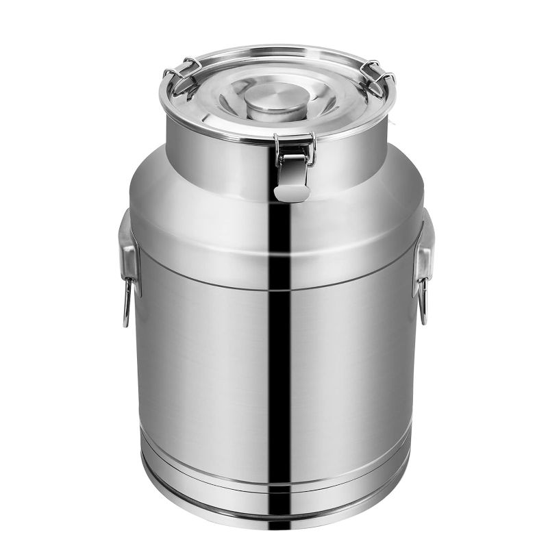 Photo 1 of 28 Liter 7.8 Gallon Stainless Steel Milk Can Milk Bucket Wine Pail Bucket Large Capacity Milk Can Tote Jug with Sealed Lid and Carry Handle
