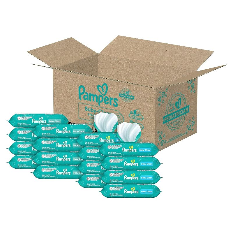 Photo 1 of Pampers Baby Clean Wipes Combo, Baby Fresh Scented, 8 Flip-Top Packs, 8 Refill Packs (1152 Wipes Total)
