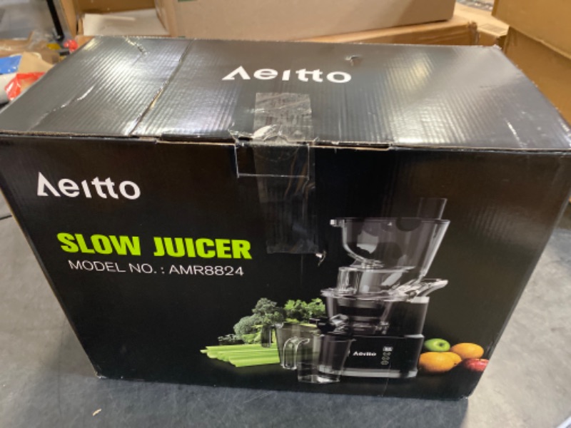 Photo 3 of Aeitto Cold Press Juicer, Whole Vertical Juicer, Slow Masticating Juicer Machines, with Big Wide 83mm Chute, Cold Press Juicer for Whole Fruits and Vegetables, Juicer Machine BPA-Free, Black
