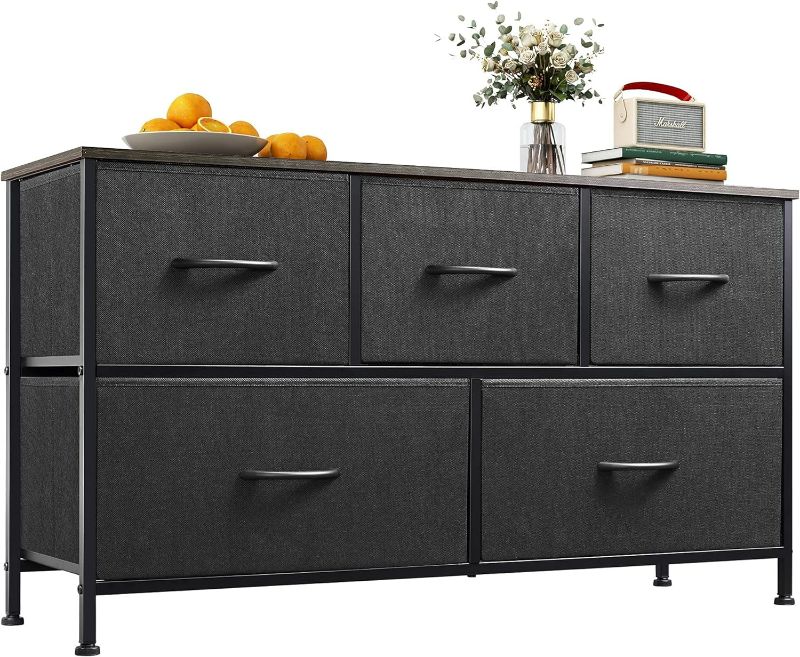 Photo 1 of WLIVE Dresser for Bedroom with 5 Drawers, Wide Chest of Drawers, Fabric Dresser, Storage Organizer Unit with Fabric Bins for Closet, Living Room, Hallway, Charcoal Black
