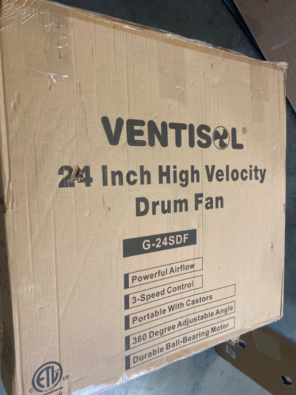 Photo 3 of VENTISOL 24 Inch Industrial Floor Drum Fan, 8600 CFM Heavy Duty Floor Fan Powerful 3-Speed Air Circulator with Castors, High Velocity Shop Fan for Warehouse, Basement, Facotry, Barn, Garage
