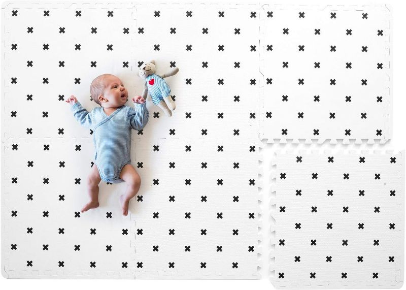 Photo 1 of Extra Large Baby Foam Play Mat - 4FT x 6FT Non-Toxic Puzzle Floor Mat for Kids & Toddlers (White with Black Cross)
