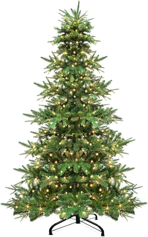 Photo 1 of 6.5Ft Prelit Aspen Fir Artificial Christmas Tree 400 Warm Lights Plug in 1111 Branch Tips Realistic Feel Tree Hinged Branch Xmas Indoor Outdoor Decor

