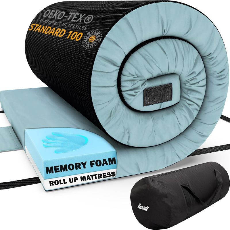 Photo 1 of Matrix Comfort-Cell Memory Foam Camping Mattress Pad, CertiPUR-US Roll Up Mattress, Cot Mattress Pad, Guest Bed Roll for Sleepover, Floor Sleeping Mat Pad for Car Camping, Travel Sleep Mat
