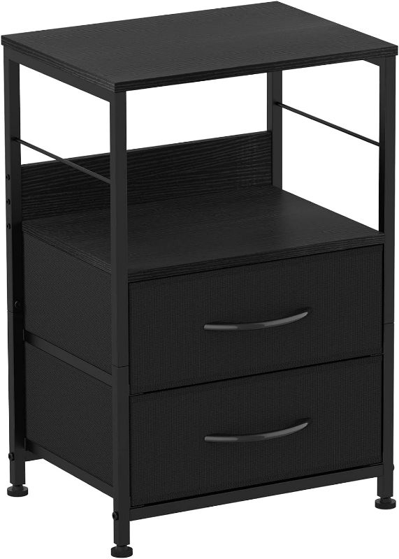 Photo 1 of YBING Nightstand Bedroom Bedside Table with Fabric Drawers End Table with Storage Open Shelf Side Table for Living Room Home Dorm Small Space Black
