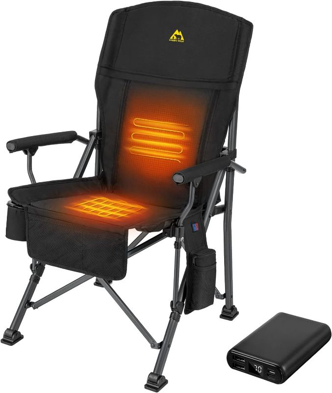 Photo 1 of KINGS TREK Camping Chair Heated with Battery Pack & Removable Cushion, Heavy Duty Portable Folding Camp Seat for Outdoor Sports, Beach, Picnics (Black)
