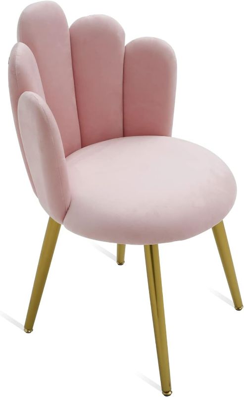 Photo 1 of Vanity Chair for Makeup Room - Midcentury Modern Accent Velvet Chair with Back Support, Gold Legs for Living Room Bedroom, (Pink)
