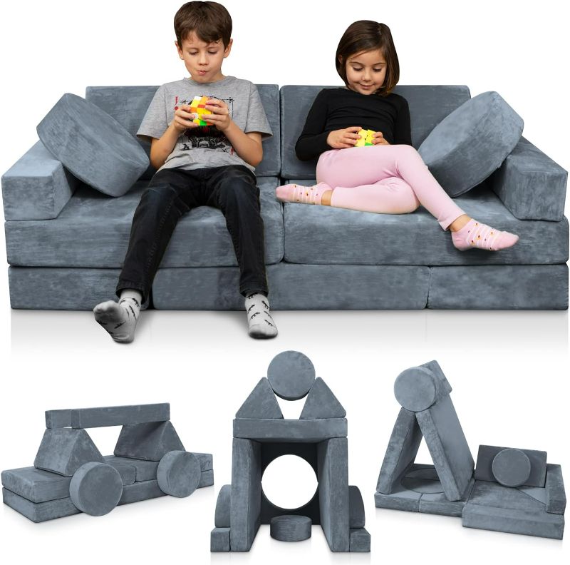 Photo 1 of Lunix LX15 14pcs Modular Kids Play Couch, Child Sectional Sofa, Fortplay Bedroom and Playroom Furniture for Toddlers, Convertible Foam and Floor Cushion for Boys and Girls, Gray
