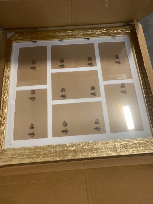 Photo 2 of 13.5x15.5 Picture Frame Display 7 opening 4X6 Picture Frame Collage,Multi Photo Frame with Mat,Plexiglass,Wall or Tabletop Decor,Gold
