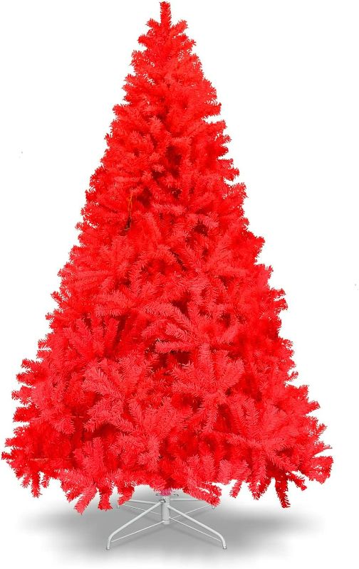 Photo 1 of BenefitUSA Multi-Size Red Artificial PVC Christmas Tree Hinged Spruce Full Tree with Metal Stand Xmas Holiday Indoor and Outdoor Decoration
