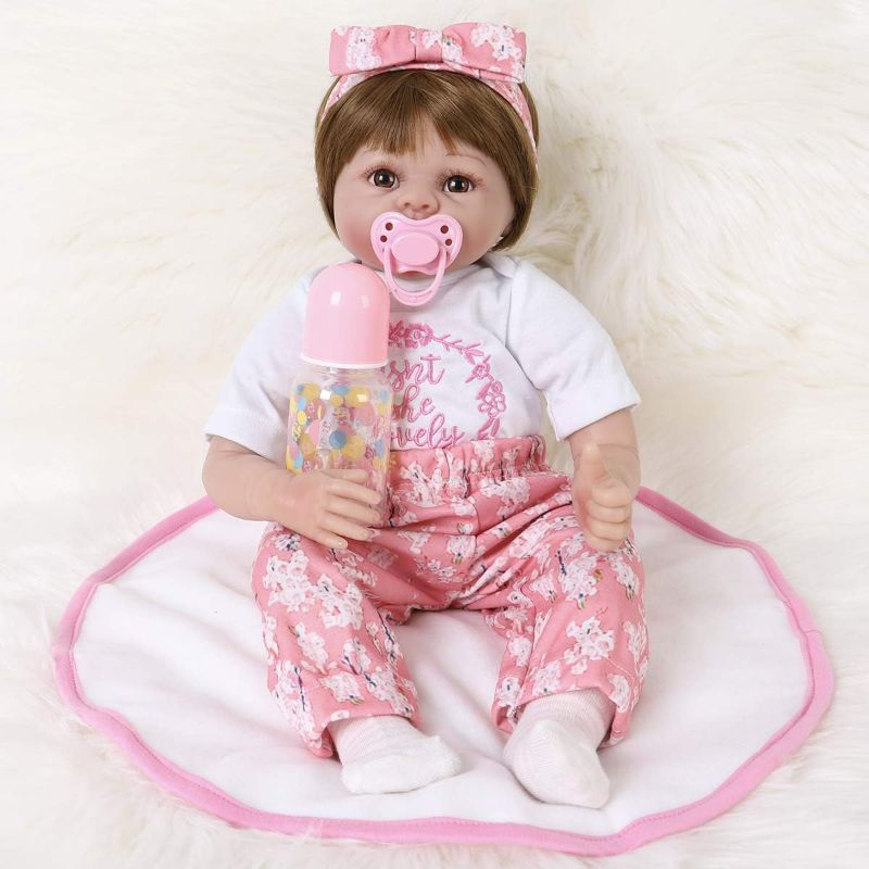 Photo 1 of ENADOLL Reborn Baby Doll Realistic Silicone Vinyl Baby 24 inch Weighted Soft Body Lifelike Doll Gift Set for Ages 3+(Butterfly Hair Band)

