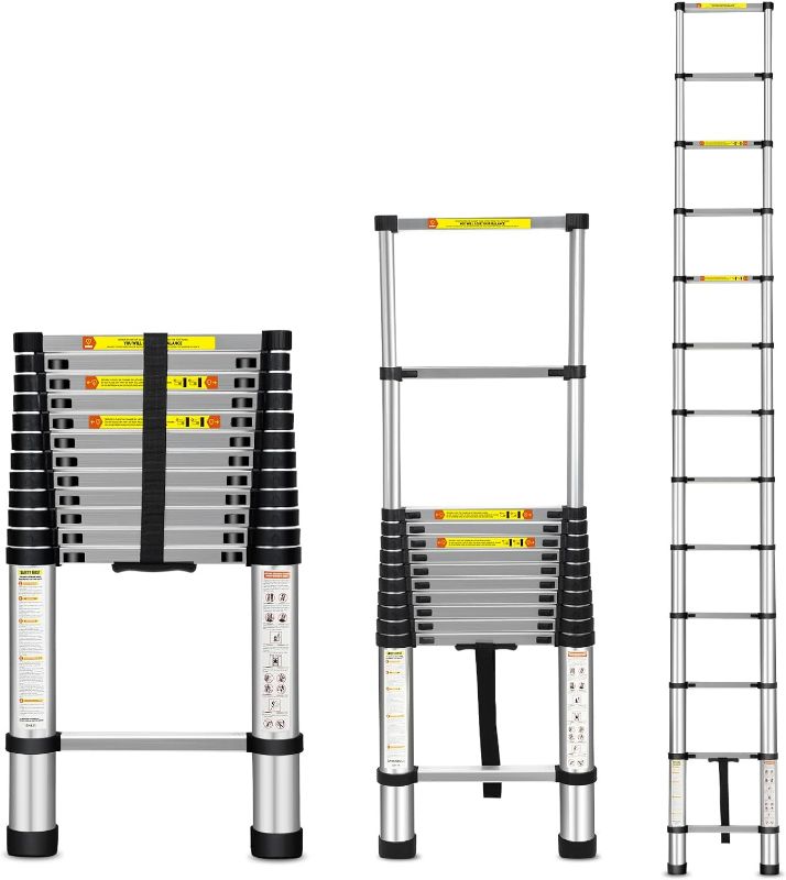 Photo 1 of Telescoping Ladder, 12.5FT Aluminum Telescopic Extension Ladder with Non-Slip Feet, Multi-Purpose Collapsible Ladder for RV or Outdoor Work,330lbs Capacity
