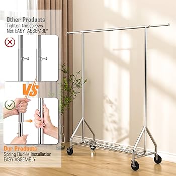 Photo 1 of Heavy Duty Clothes Rack Load 450 LBS, Metal Garment Rack, Standing Rolling Clothing Rack for Hanging Clothes with Sturdy Wheels & Shelves, Collapsible Wardrobe Rack
