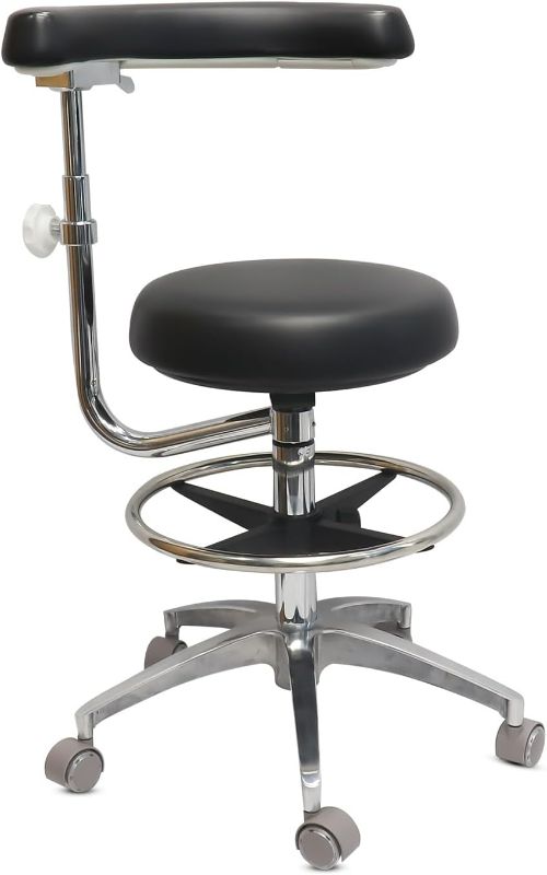 Photo 1 of Round Rolling Stool with 380MM Seat and Footrest, Salon Chair with Rotatable Armrests for Dental Office Shop Home
