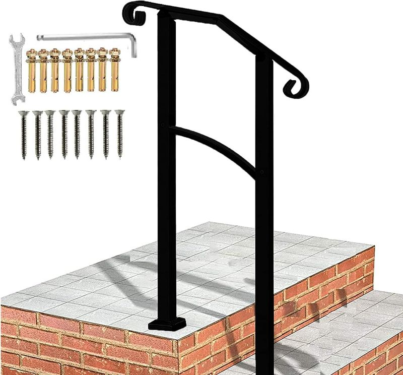 Photo 1 of Handrails for Outdoor Steps, Black Handrail Arch,1 or 2 Steps Stair Handrail,Adjustable Outdoor Stair Railing with Installation Kit Hand Rails for Outdoor Steps(Black)
