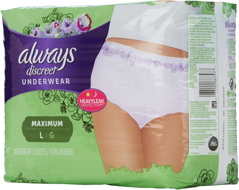 Photo 1 of Always Discreet Adult Underwear Pull On Large Disposable Heavy Absorbency, 03700088757 - Case of 51
