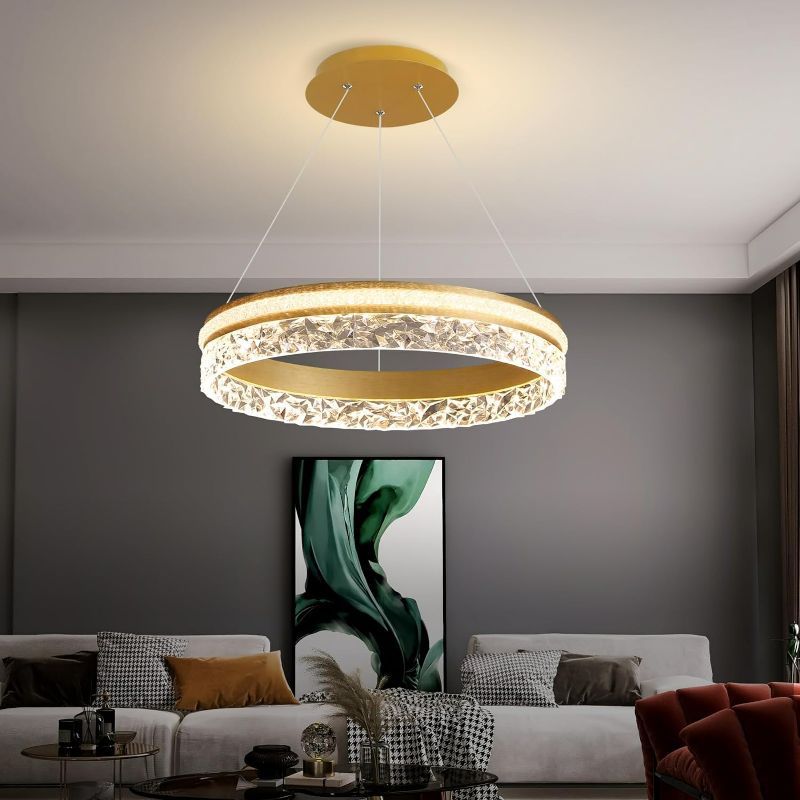 Photo 1 of Modern LED Chandelier 1 Ring 19.7in Pendant Lighting for Kitchen Island 50W Dimmable LED Pendant Ceiling Light Gold Hanging Light with Remote for Kitchen Dining Room Bedroom Living Room
