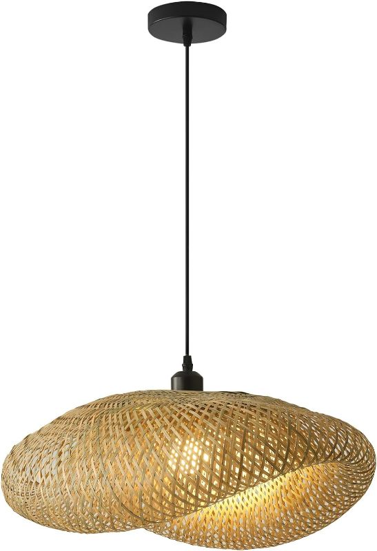 Photo 1 of Hand Woven Bamboo Pendant Light,23.62in Bamboo Rattan Ceiling Hanging Light,for Living Room Kitchen Dining Room Farmhouse
