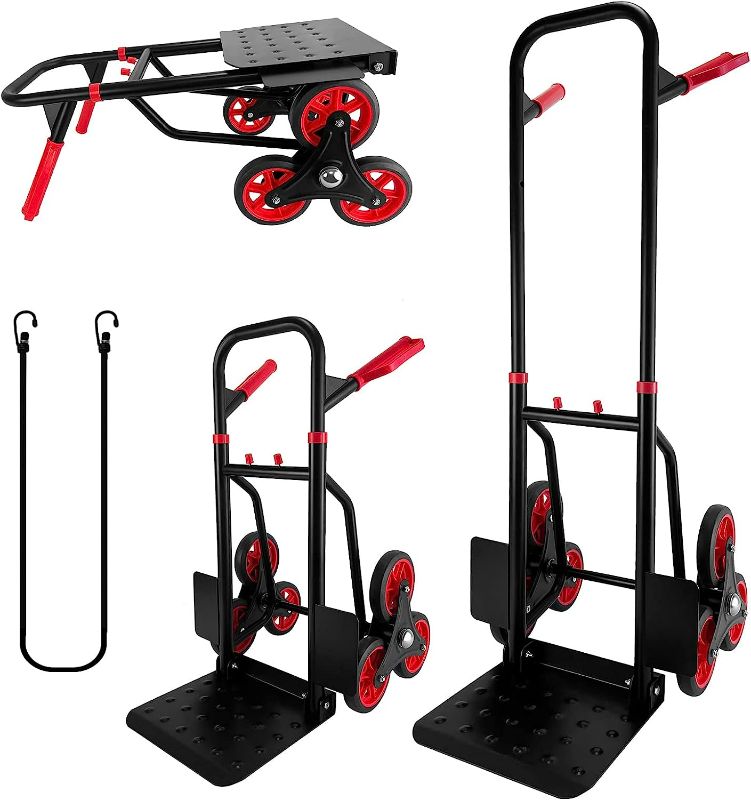 Photo 1 of Stair Climber Hand Truck Dolly, Heavy Duty 330 Lb Capacity Trolley Cart with Telescoping Handle and Rubber Wheels 6 Rubber Wheels and Rope for Moving Logistics Warehouse
