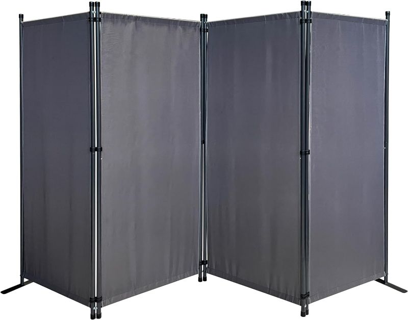 Photo 1 of Room Divider 87" W x 65" H Gray | 4-Panel Folding Privacy Screen | Portable Room Partition | Garden Separation Paravent | Water Repellent Indoor & Outdoor Freestanding Wall
