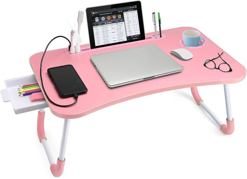 Photo 1 of Slendor Laptop Desk Laptop Bed Stand Foldable Laptop Table Folding Breakfast Tray Portable Lap Standing Desk Reading and Writing Holder with Drawer for Bed Couch Sofa Floor
