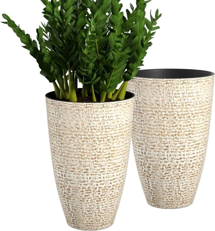 Photo 1 of VcJta Set of 2 Planters, 21 Inch Height, Weatherproof for Outdoor Indoor Plants, Large Round Pots
