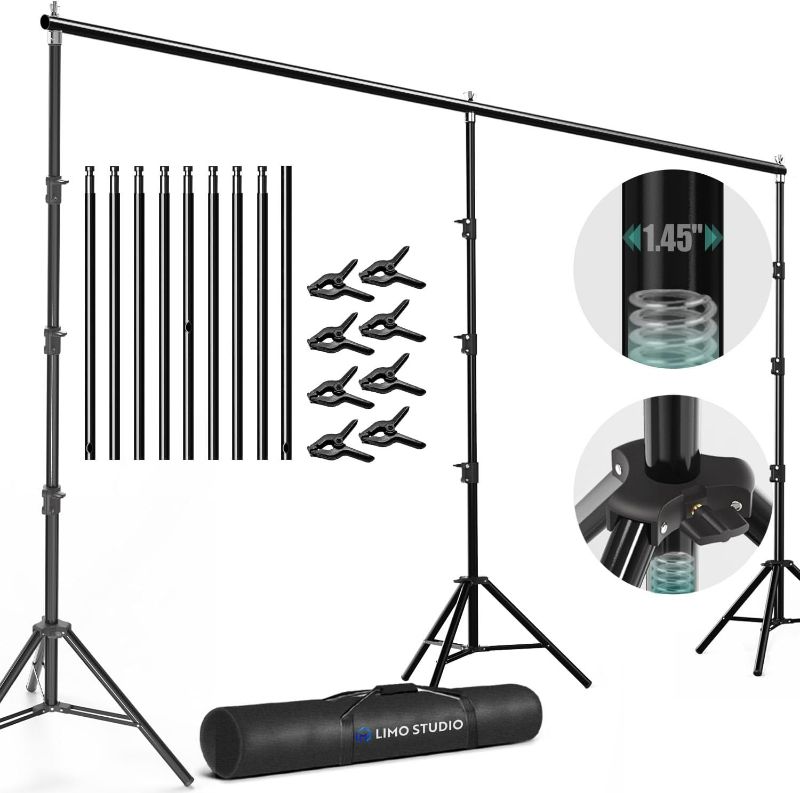 Photo 1 of LimoStudio (Heavy Duty) 20 ft. Wide x 10.3 ft. Tall Backdrop Stands, High Stability with 1.45" Thick Pole, Adjustable Width & Length, Background Support System Kit with Super Spring Clamps, AGG2280 20 ft. Backdrop Stand