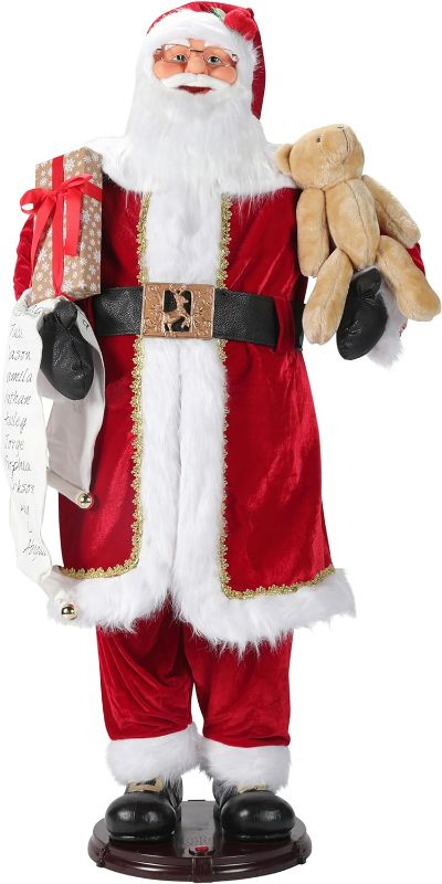 Photo 1 of 59" Inch Christmas Life Size Animated Rock Singing and Dancing Santa Claus Collapsible Decoration Collection Musical Sensor Reaction Figure Traditonal Red Standing Indoor Gift Bag Bear
