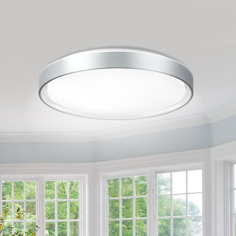 Photo 1 of DLLT 35W Crystal Round Flush Mount Ceiling Light, Modern Dimmable LED Close to Ceiling Light Fixture, 16 Inch Silver Ceiling Lamp for Bedroom/Kitchen/Hallway/Living Room, 3000-6000K 5 Color Adjustable
