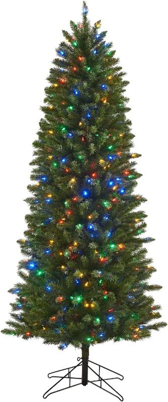 Photo 1 of Honeywell 7ft Slim Pre-Lit Christmas Tree, Eagle Peak Pine Pencil Artificial Christmas Tree with 350 Color Changing LED Lights, Xmas Tree with 949 PVC Tips,Tree Top Connector, UL Certified
