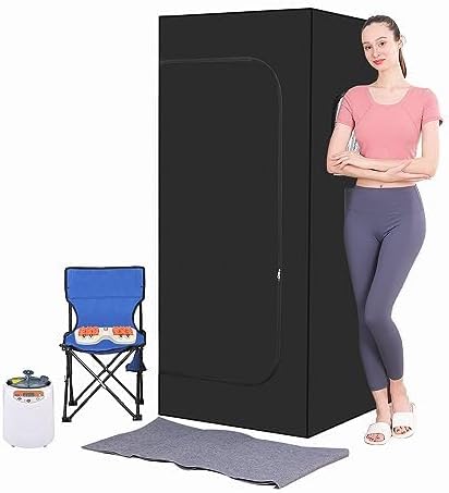 Photo 1 of Full Body Personal Home Sauna Box, Portable Steam Saunas Tent, 1100W & 3L Sauna Steamer, Remote Control, Foldable Chair(Black)
