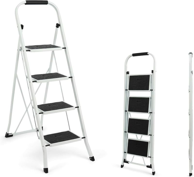 Photo 1 of Simpli-Magic Step Ladder, 4 Step Stool Ergonomic Folding Step Stool with Wide Anti-Slip Pedal Sturdy Step Stool for Adults Multi-Use for Household, Kitchen?Office Step Ladder Stool (4 Step - White)
