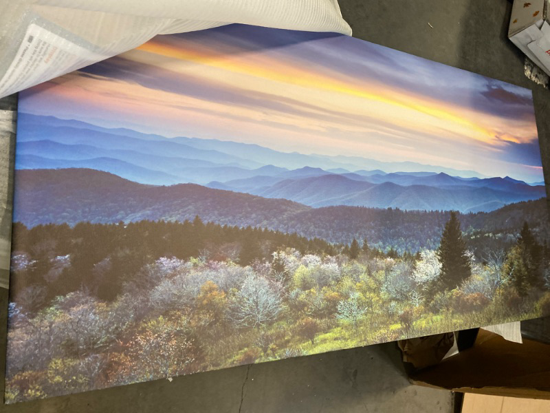 Photo 2 of Large Framed Wall Art Ready to Hang 20" x 40" Scenic Blue Ridge Parkway Appalachians Smoky Mountains Spring Canvas Print Artwork Wall Art Painting Pictures Home Office Wall Décor Modern Poster
