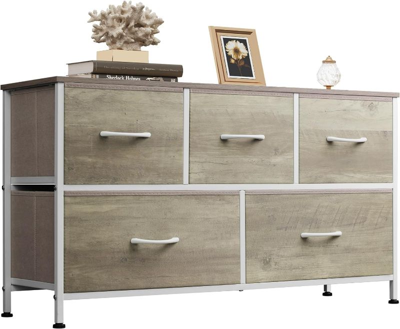Photo 1 of WLIVE Dresser for Bedroom with 5 Drawers, Wide Chest of Drawers, Fabric Dresser, Storage Organizer Unit with Fabric Bins for Closet, Living Room, Hallway, Greige Oak
