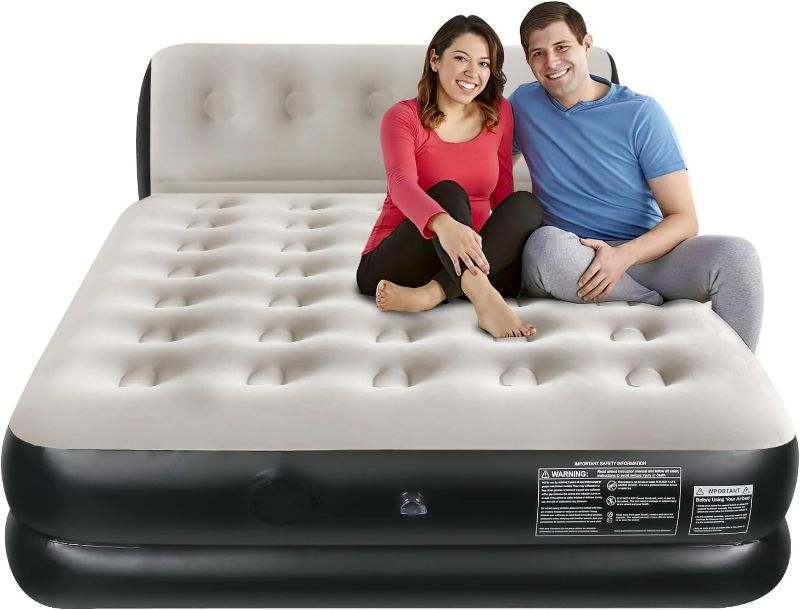 Photo 1 of Queen Air Mattress with Built in Wireless Pump and Integrated Headboard, 18 inches Blow Up Air Mattress, Inflatable Air Bed for Home, Camping, Guest Bed
