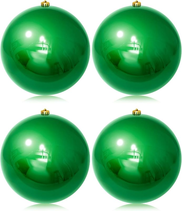 Photo 1 of 4 Pieces Christmas Ball Ornaments Christmas Balls Outdoor Christmas Ornaments UV Resistant and Waterproof Ball Xmas Tree Ornaments Balls for Indoor Outdoor Ornament (Green,10 Inch)
