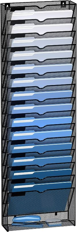 Photo 1 of DALTACK Wall File Holder 16 Tier Hanging Wall File Organizer, for Papers Mails Folders Clipboard Magazine Organization, for Office Home, Mesh Metal, Black
