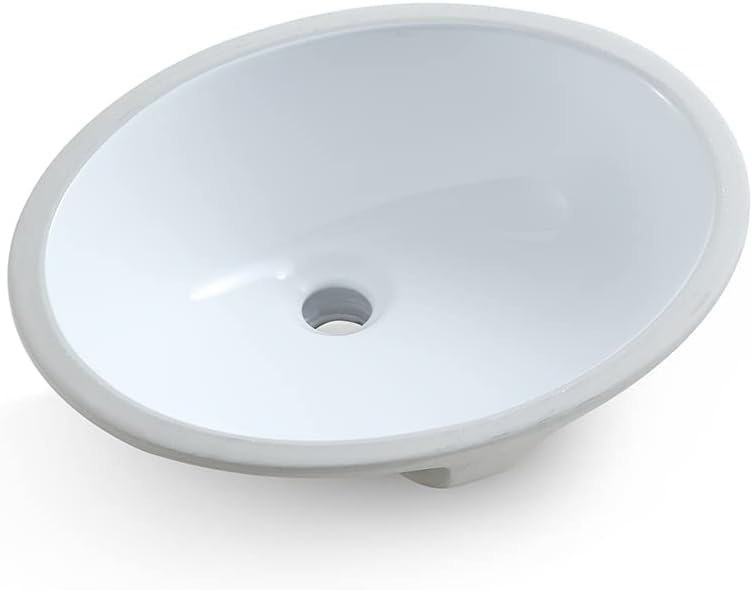 Photo 1 of 16.5 x13 inch Undermount Oval Bathroom Sink Sloped Bowl with Overflow Pure White Porcelain Ceramic Lavatory Vanity Bathroom Vessel Sink Basin Drop In Bathroom White Small Sink Wash Basin